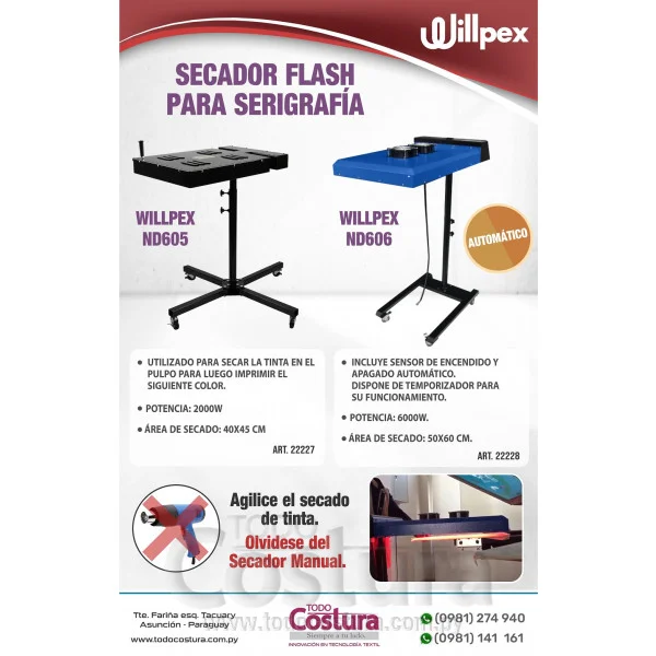 SECADOR FLASH PARA SERIGRAFIA (2000W - 40 X 45 CM) WILLPEX ND605
